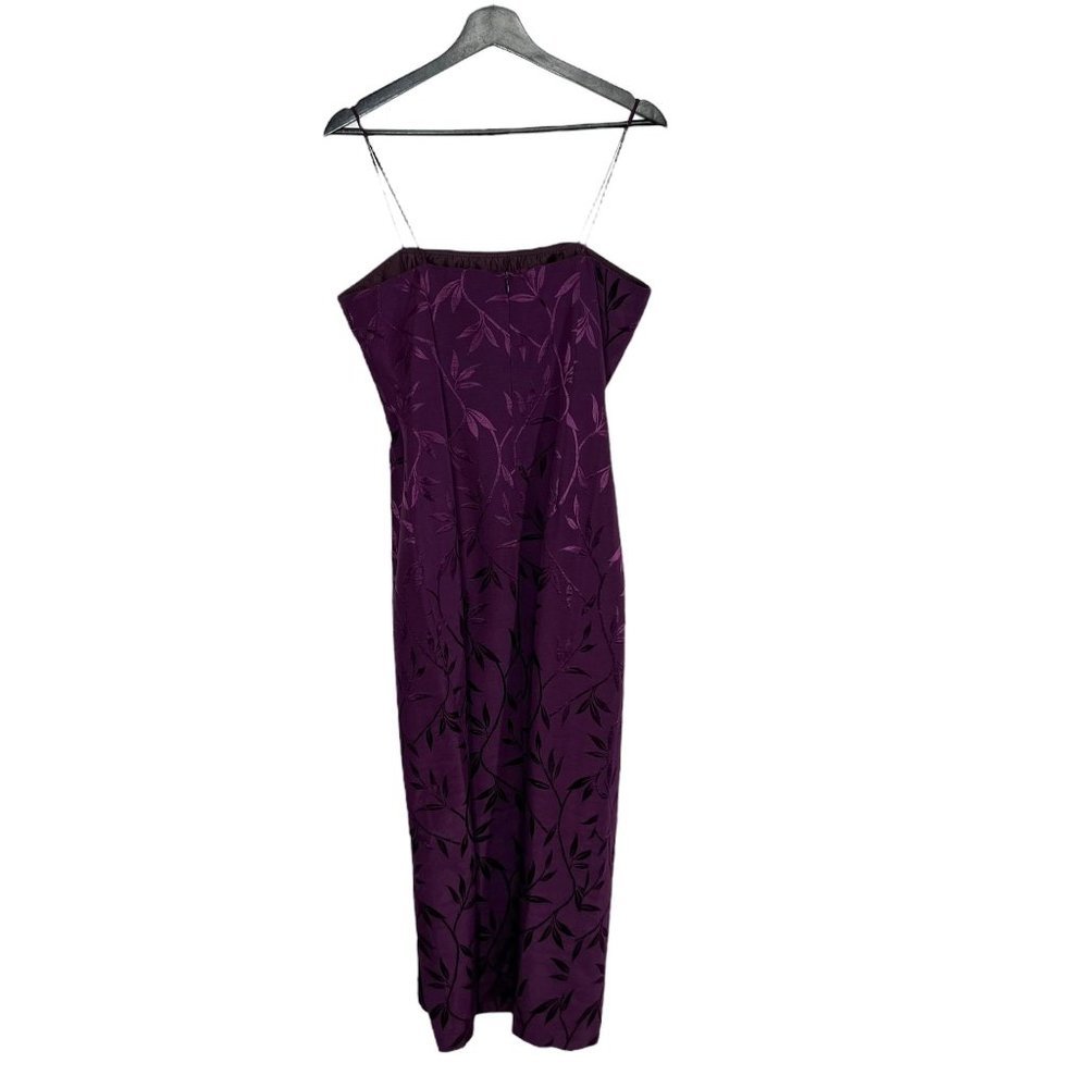 Vintage 90s Purple Leaf Print Spaghetti Strap Full Length Formal Dress Size 12 - Picture 4 of 11